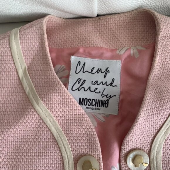 MOSCHINO Couture Italy Pink Jacket IVORY WHITE HEART TRIM USA 4 IT38 BOLERO - Picture 7 of 16